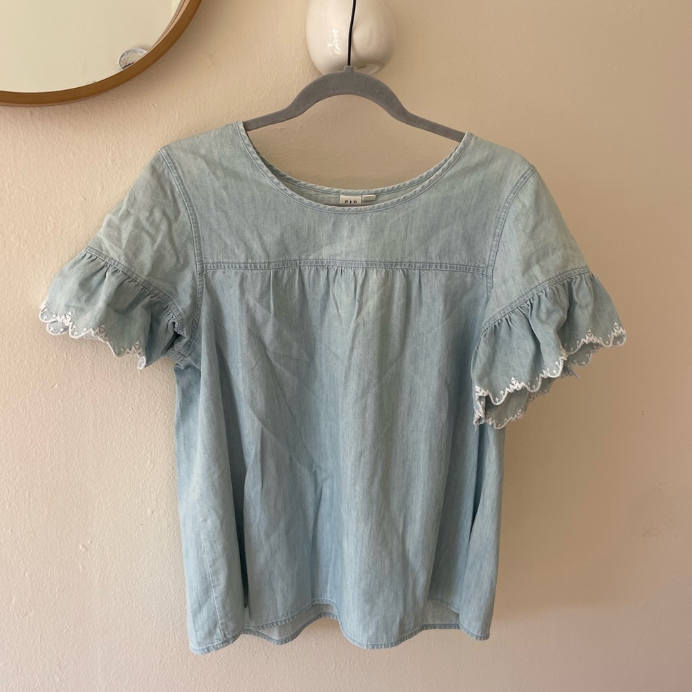 GAP Light Blue Blouse with Ruffle Sleeves